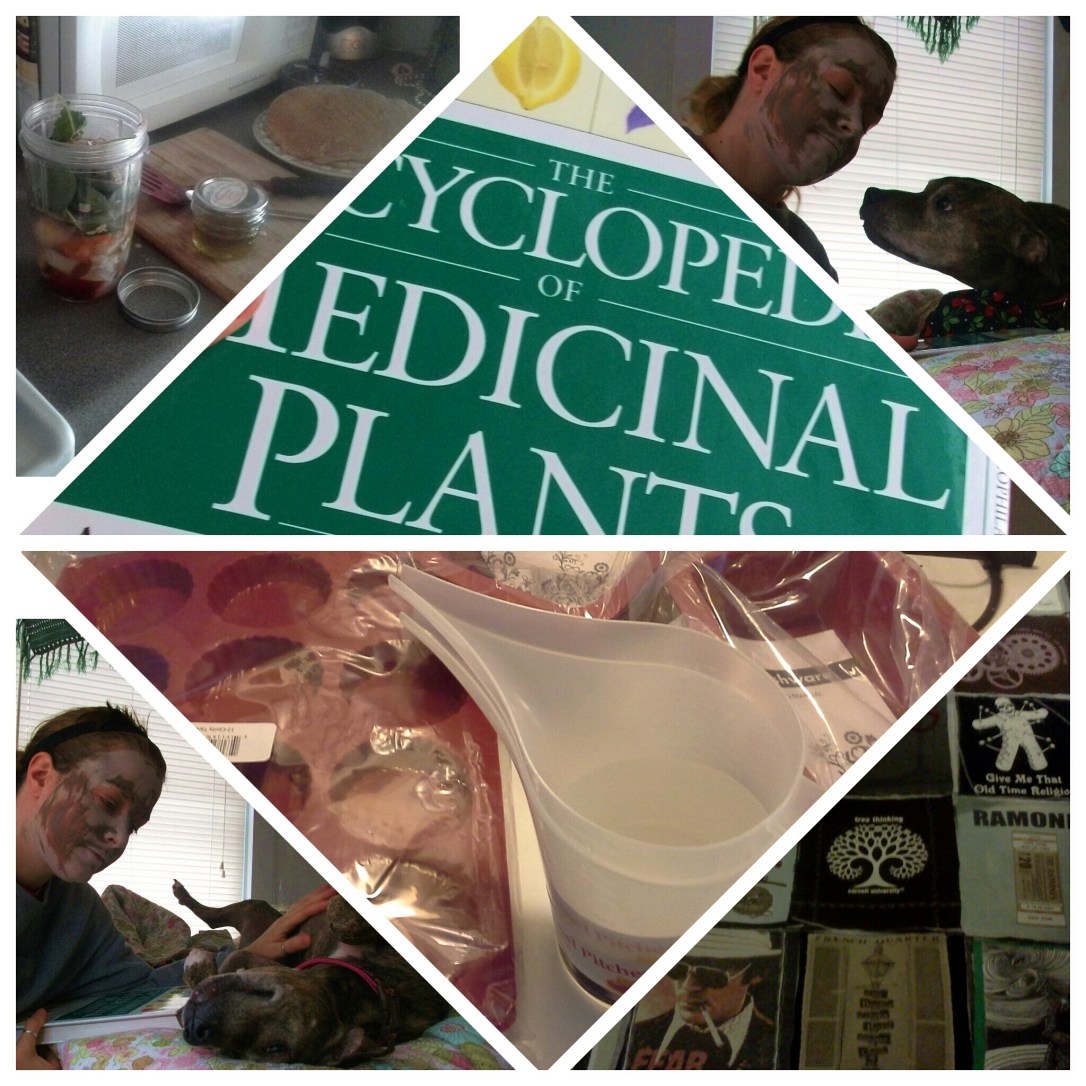 face masks, smoothies, tinctures, herbal references, t-shirt quilts, soap supplies